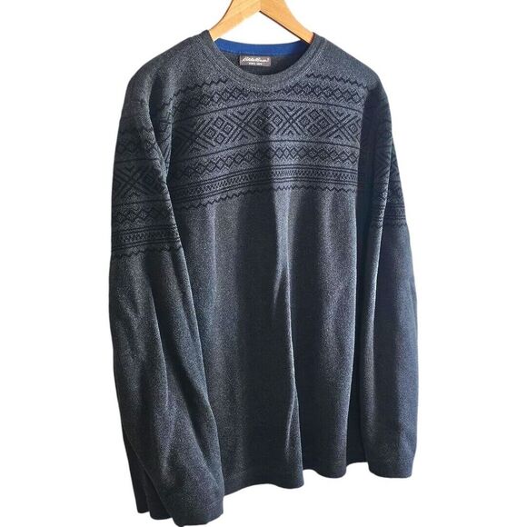 Eddie Bauer Gray Sweater Fair Isle Nordic Ski Lodge VTGY2K Grandpacore 50" Chest - Picture 3 of 7